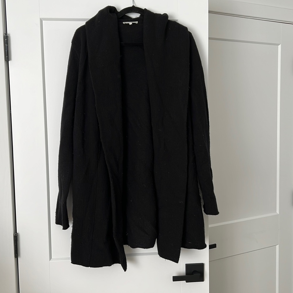 Black Wool Vince Cardigan with Hood
